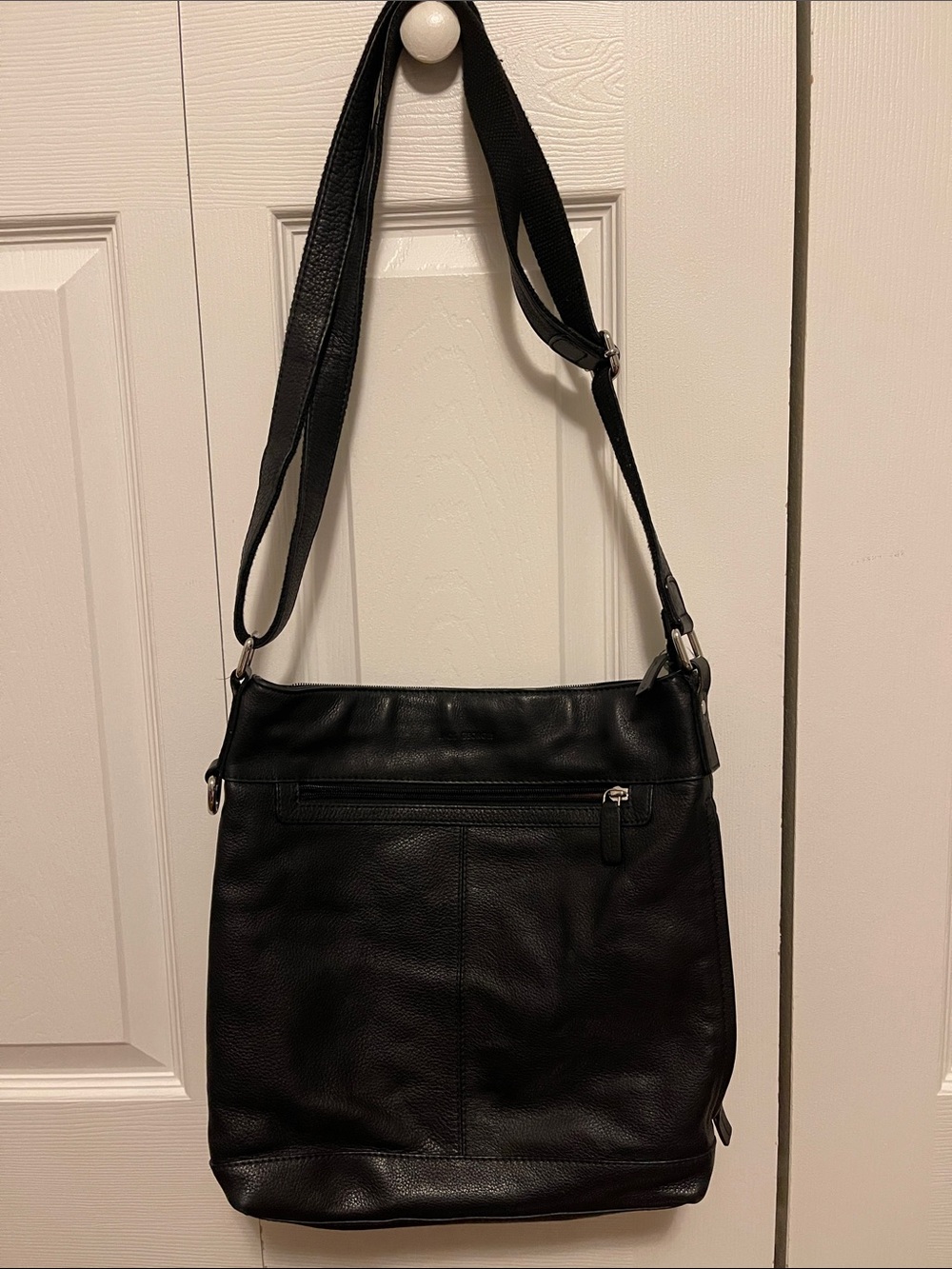 Black Leather Crossbody Shoulder Bag with Front Zip Pocket